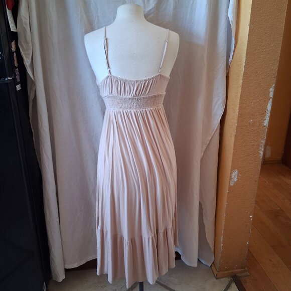 bluebell womens tan midi dress with adjustable straps. tie in front MEDIUM - Picture 4 of 6